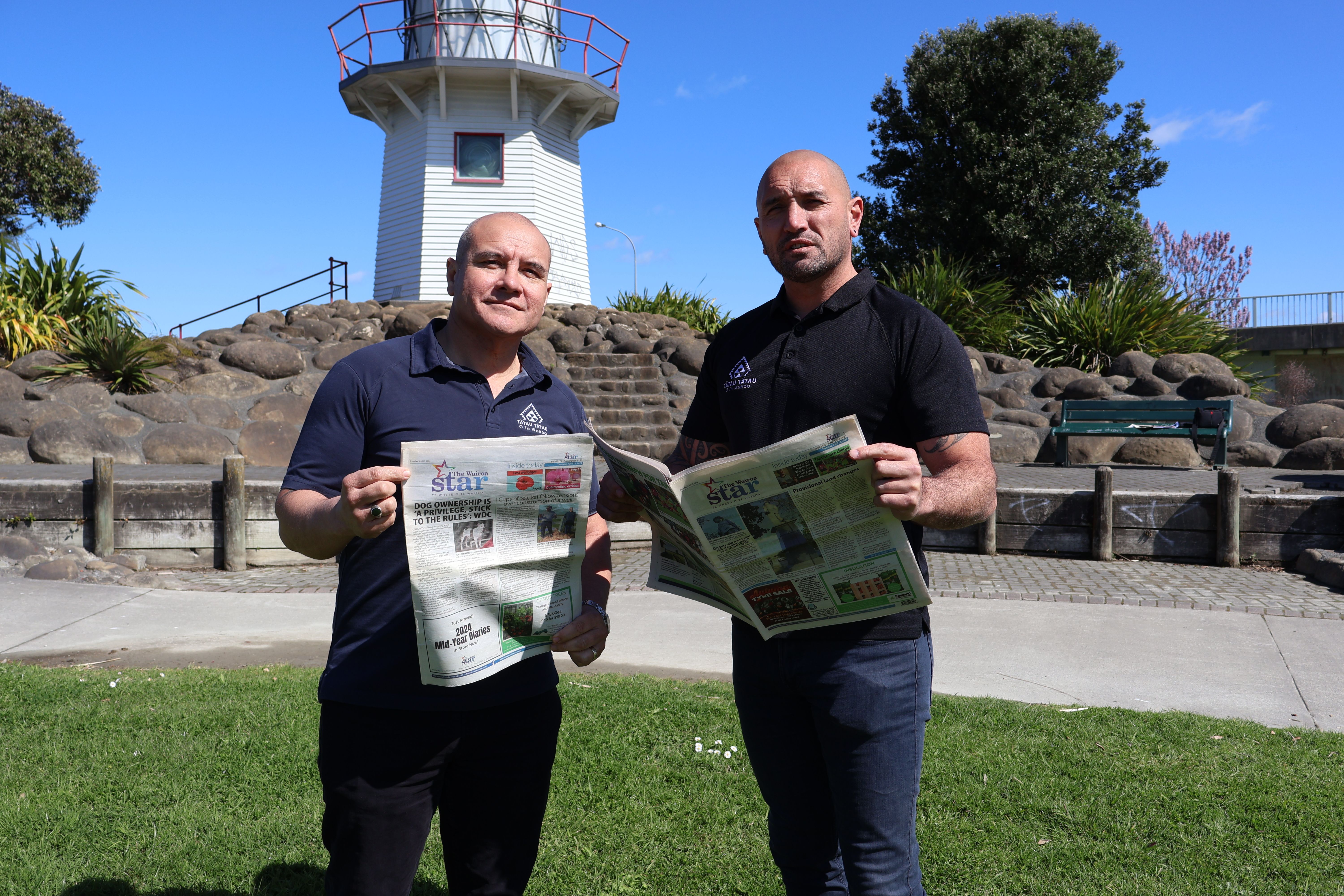 Lewis Ratapu CEO Tātau Tātau o Te Wairoa Trust Right - Aayden Calrke Kaihautū (CEO) Tātau Tātau Commercial E TIPU.JPG