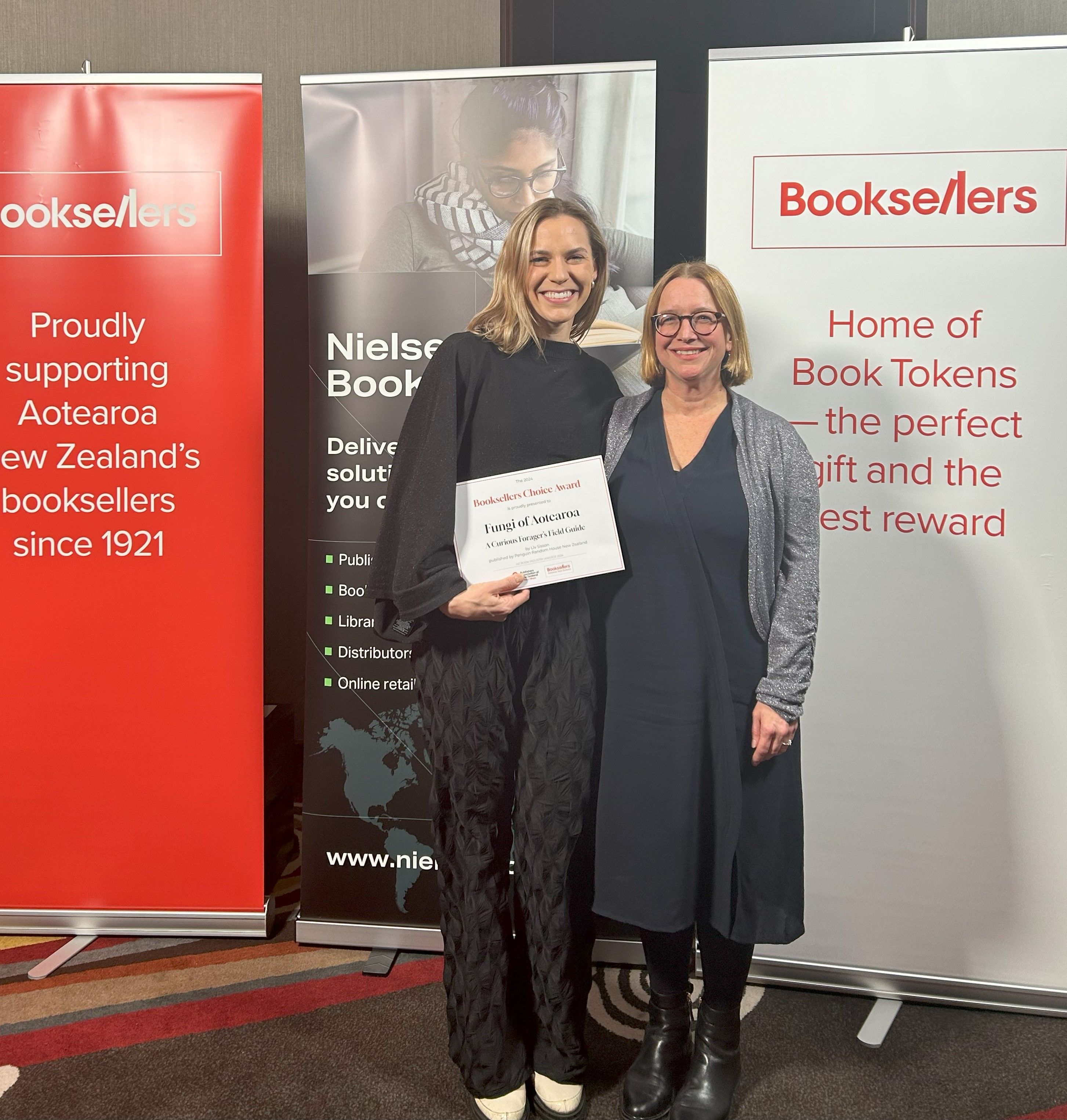 Liv Sisson winner of the Booksellers Choice Award for her book Fungi of Aotearoa New Zealand. With Becky Innes CEO Penguin Random House NZ.jpg