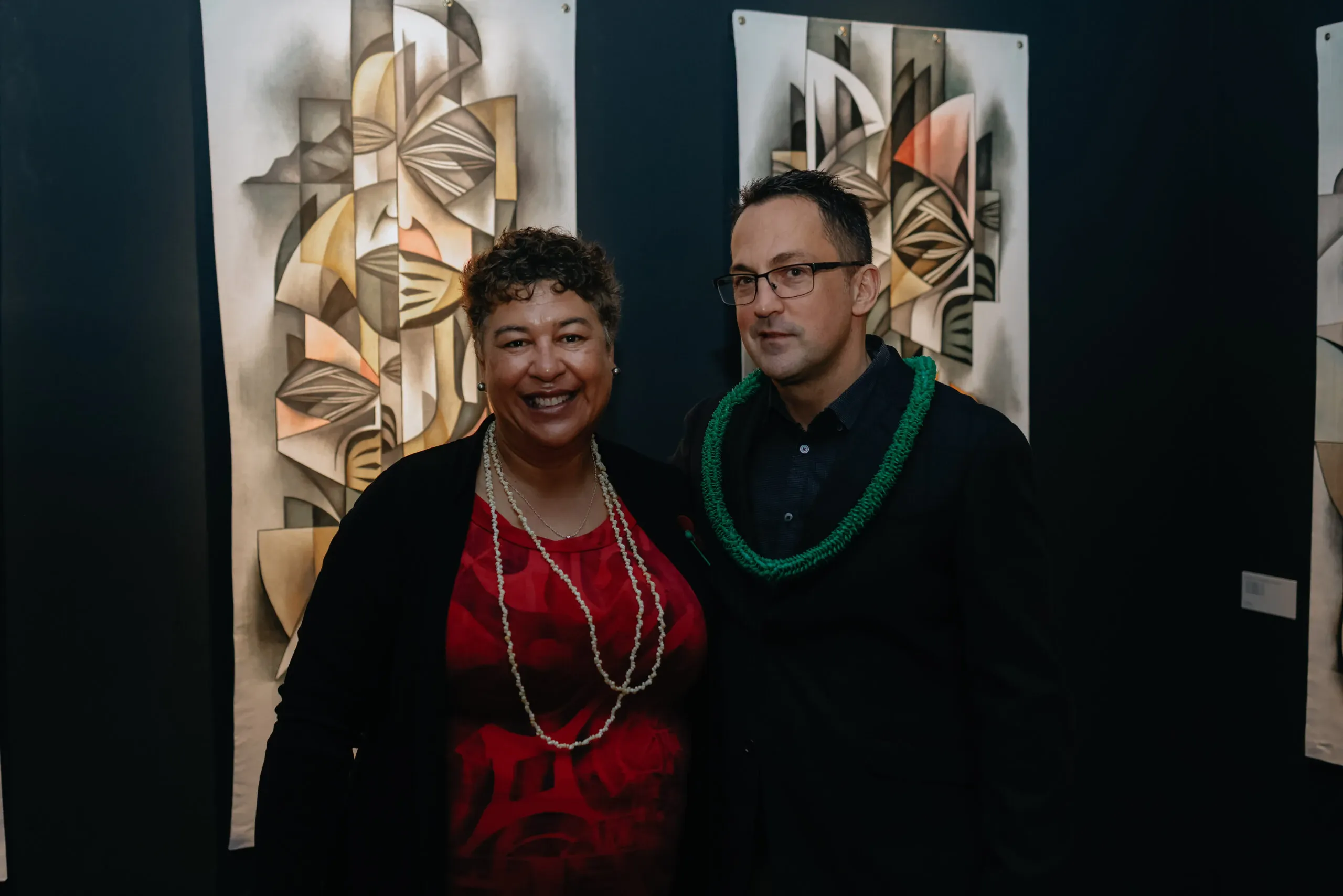 Chair of Arts Council of New Zealand Caren Rangi and Director Bergman Gallery Ben Bergman